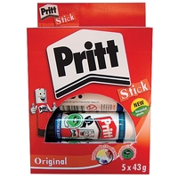 Pritt Sticks - 5 x 43g glue sticks for use on paper and card. Non-toxic,  solvent and acid free. Smooth & even application - no wrinkling.