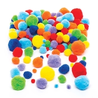 Rainbow Colours Pom Pom Value Pack (Pack of 200) Craft Embellishments 7 assorted colours - Dark Blue,  Light Blue,  Green,  Yellow,  Orange,  Red & Purple