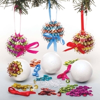 Sequin Bauble Kits (Pack of 3) Christmas Crafts 3 assorted colourways - Red/Yellow,  Blue/Orange & Green/Purple