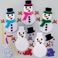 Snowman Pom Pom Art Craft Kits (Pack of 5) Christmas Crafts 8 assorted pom pom colours - Red,  Green,  Blue,  Purple,  Pink,  White & Black