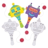 Wooden Robot Biff Bats - 5 Paddle Bats and Balls On Elastic. Fun Robot Crafts. Colouring Craft Toys. Size 18cm.