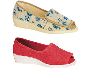 Touch Fastening Peep Toe Shoes (2 Pairs - SAVE &163;5),  Floral and Red,  Size 3