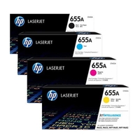 1 Full Set of HP 655A (CF450A) Black and 1 x Colour Set 655A Original Standard Capacity Toner Cartridges (4 Pack)