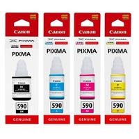 Canon GI-590BK Black + GI-590C/M/Y/ Original Ink Cartridges (4 Pack)