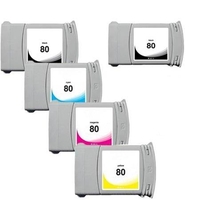Compatible Multipack HP 80 Full Set + 1 EXTRA Black High Capacity Ink Cartridges (5 Pack)