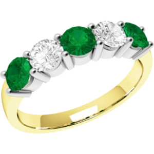 A classic five stone emerald & diamond eternity ring in 18ct yellow & white gold