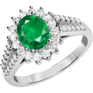 An elegant emerald & diamond cluster style ring in 18ct white gold
