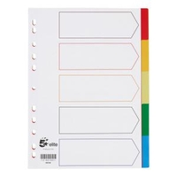 Elite Divider 5-Part Polypropylene Punched Reinforced Coloured-Tabs