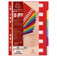 Exacompta Polypropylene 6 Part Dividers A4 Assorted 4906E