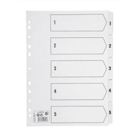 Office Index 1-5 Multipunched Mylar-reinforced Strip Tabs 150gsm A4