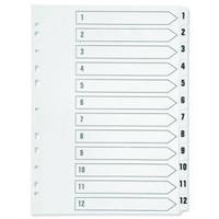Q-Connect 1-12 Index Multi-Punched Reinforced Board Clear Tab A4