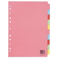 Q-Connect 10-Part Subject Divider Multi-Punched A4 Pk 25- KF26082Q