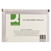 Q-Connect Document Zip Wallet A5 Transparent (Pack of 10) Ref KF03672