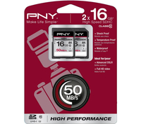 PNY High Performance Class 10 SDHC Memory Card - 16 GB,  Twin Pack