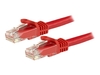 StarTech.com 1.5m CAT6 Ethernet Cable,  10 Gigabit Snagless RJ45 650MHz 100W PoE Patch Cord,  CAT 6 10GbE UTP Network Cable w/Strain Relief,  Red,  Fluke Tested/Wiring is UL Certified/TIA - Category 6 - 24AWG (N6PATC150CMRD) - patch cable - 1.5 m - red