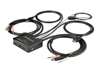 StarTech.com 2 Port HDMI KVM Switch,  4K 60Hz,  Compact Dual Port UHD/Ultra HD USB Desktop KVM Switch with Integrated 4ft Cables & Audio,  Bus Powered & Remote Switching,  MacBook ThinkPad - 4K KVM Switch w/ Audio (SV211HDUA4K) - KVM / audio switch - 2 ports