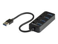 StarTech.com 4 Port USB 3.0 Hub,  USB-A to 4x USB 3.0 Type-A with Individual On/Off Port Switches,  SuperSpeed 5Gbps USB 3.1/USB 3.2 Gen 1,  USB Bus Powered,  Portable,  9.8 Attached Cable - Windows/macOS/Linux (HB30A4AIB) - hub - 4 ports