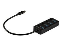 StarTech.com 4 Port USB C Hub,  USB-C to 4x USB 3.0 Type-A Ports with Individual On/Off Port Switches,  SuperSpeed 5Gbps USB 3.1/3.2 Gen 1,  USB Bus Powered,  Portable,  10" Attached Cable - Windows/macOS/Linux (HB30C4AIB) - hub - 4 ports