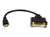 StarTech.com 8in Mini HDMI to DVI-D Adapter M/F - 8 inch Mini HDMI to DVI Cable - Connect a Mini HDMI tablet or laptop to a DVI-D display (HDCDVIMF8IN) - video adapter - HDMI / DVI - 20.32 cm