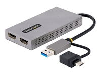 StarTech.com USB to Dual HDMI Adapter,  USB A/C to 2x HDMI Monitors (1x 4K 30Hz,  1x 1080p),  Integrated USB-A toC Dongle,  4in/11cm Cable,  Windows & macOS - USB 3.0 to HDMI Multi-Monitor Display Adapter for Laptop (107B-USB-HDMI) - adapter - HDMI / USB