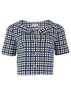 Cara Cropped Jacket Checked in Navy