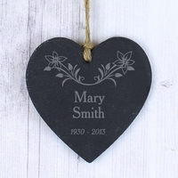 In Loving Memory Floral Slate Heart