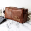 Personalised Luxury Brown leatherette Wash Bag