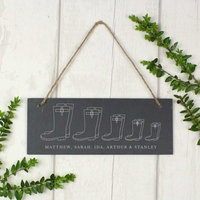Welly Boot Family of Five Hanging Slate Plaque