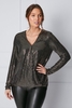 Womens Wrap Bubble Hem Sequin Jersey Top