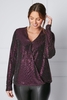 Womens Wrap Bubble Hem Sequin Jersey Top