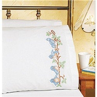 Birds On A Branch Pillowcase Pair Stamped Cross Stitch Kit