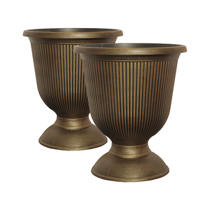 Pair of 36cm (14in) Black Bronze Vertical Garden Urns