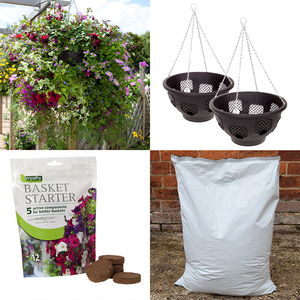 Pair of 36cm (14in) Easy Fill Hanging Baskets,  40L Compost & 12 Basket Biscuits