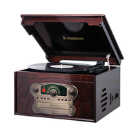 Steepletone Chichester III Compact Retro Music System with Remote Control,  3-speed Record Player,  Radio and CD and Cassette Player