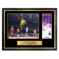 Usain Bolt Framed UK Olympics 200m Final Photo & Olympics Commemorative Ticket Display