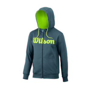 Wilson Script Cotton FZ Mens Hoodie - Grey/Green,  L
