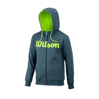 Wilson Script Cotton FZ Mens Hoodie - Grey/Green,  S
