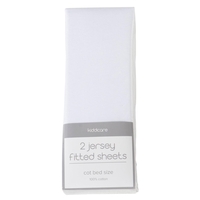 Kiddicare Jersey Fitted Sheets Cot Bed White Pack of 2