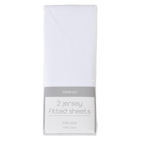 Kiddicare Jersey Fitted Sheets Crib White Pack of 2