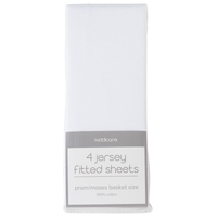 Kiddicare Jersey Fitted Sheets Pram White Pack of 4