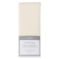 Kiddicare Jersey Flat Sheets Cot Bed Cream Pack of 2