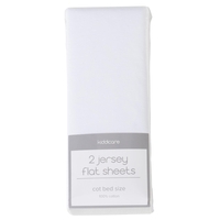 Kiddicare Jersey Flat Sheets Cot Bed White Pack of 2