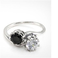 64B 2 Carat Twin Ring Black & White Diamond Size P