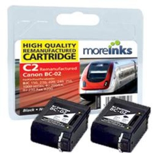 2 Remanufactured Ink Cartridges to Replace Canon BC02 Black Capacity 54 ml