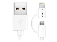 ADATA 2-in-1 - Charging / data cable - Lightning / USB - USB (M) to Micro-USB Type A,  Lightning (M) - 1 m - shielded - white - for Apple iPad/iPhone/iPod (Lightning)