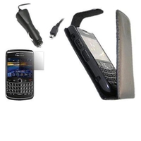 Black Clip On Flip Case Screen Protector Car Charger - Blackberry 9700 Bold 9780 Onyx