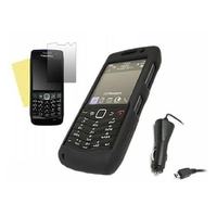 Black Hybrid Case LCD Screen Protector Car Charger - BlackBerry 9105 Pearl 2