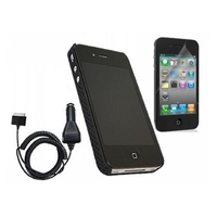 Black Mesh NET Case LCD Screen Protector Car Charger - Apple iPhone 4