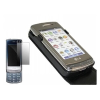 Black Premium Leather Clip On Flip Case & LCD Screen Protector - LGGD900