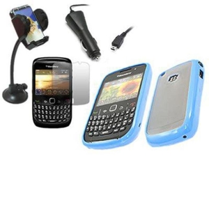 Blue 2 Tone Elite Case LCD Guard Car Charger Car Holder - BlackBerry 8520 Curve 9300 3G